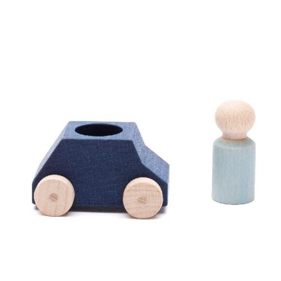 NWT Lubulona Wooden Toy Car & Peg Person - Navy Blue - Picture 2 of 2